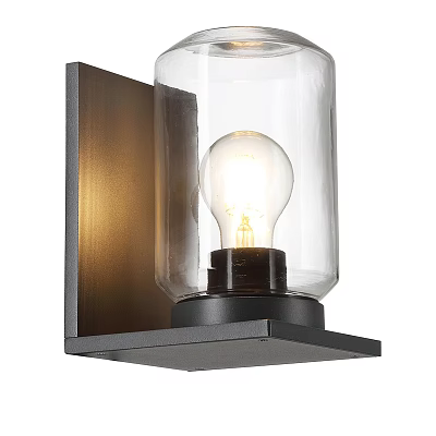 Modern Minimalist Wall Sconce With Transparent Glass Shade Black Metal Base And Vintage Bulb 3d model