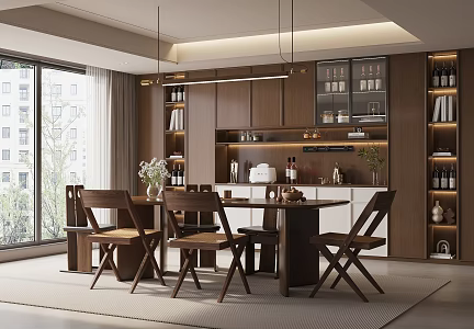 Quiet Wind Restaurant Table and Chair Chandelier Wine Cabinet 3d model