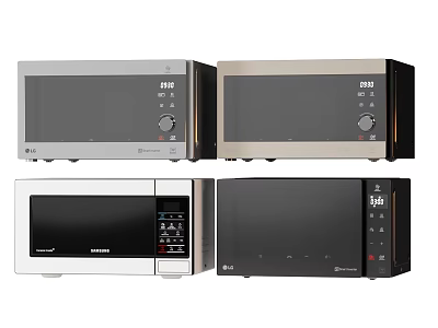 Modern Kitchen Microwave Ovens With Sleek Design And Silver Gold White Black Colors 3d model