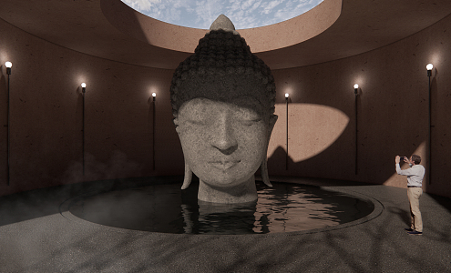 New Chinese Style Buddha Hall Water Buddha Hall 3d model