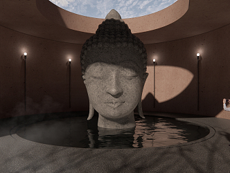 New Chinese Style Buddha Hall Water Buddha Hall 3d model