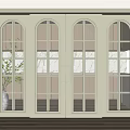 Light Green Modern Sliding Doors With Arched Top Grid Glass And Metal Handles