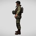 Detailed Game and Movie Military Character Wearing Green Uniform Helmet and Tactical Gear