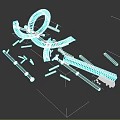 Scattered Roller Coaster Model Parts With Tracks And Metal Support Structures 3d model