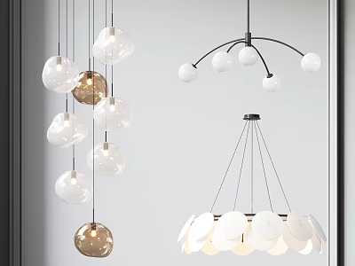 Modern Glass Ball And Petal Shaped Chandeliers With Metal Suspension Frames 3d model