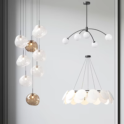Modern Glass Ball And Petal Shaped Chandeliers With Metal Suspension Frames 3d model