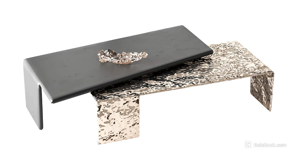 Modern Coffee Table With Black Top Textured Metal Base And Decorative Ornament 3d model 