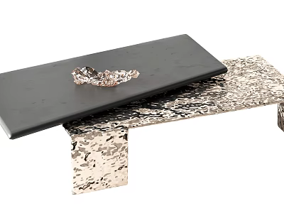 Modern Coffee Table With Black Top Textured Metal Base And Decorative Ornament 3d model