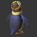 Cute Penguin Character With Pilot Helmet Goggles And Yellow Scarf 3D Model Front Back View