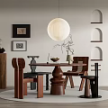 Modern Dining Table And Chairs Set With Pendant Light And Decorative Items 3d model