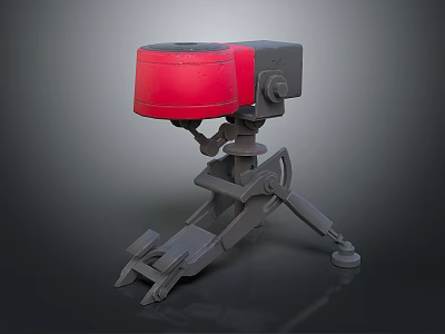 Mechanical Weapon With Red Top Component And Tripod Stand Base Structure 3d model