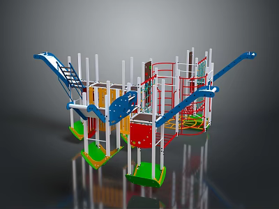 Outdoor Children's Playground Equipment with Slide Climbing Frame and Colorful Poles 3d model