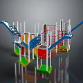 Outdoor Children's Playground Equipment with Slide Climbing Frame and Colorful Poles