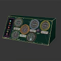 Vintage Control Panel Equipment With Multiple Gauges Buttons And Indicator Lights