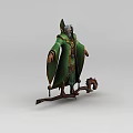 Realistic Inflatable Wizard Character With Green Robe Pointed Hat And Wooden Branch Base