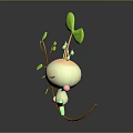 White Closed Eye Cartoon Character Dancing With Green Seedling Plant And Leaves