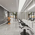 Modern Beauty Salon Interior With Black Leather Chairs Marble Counter Mirrors And Moon Artwork