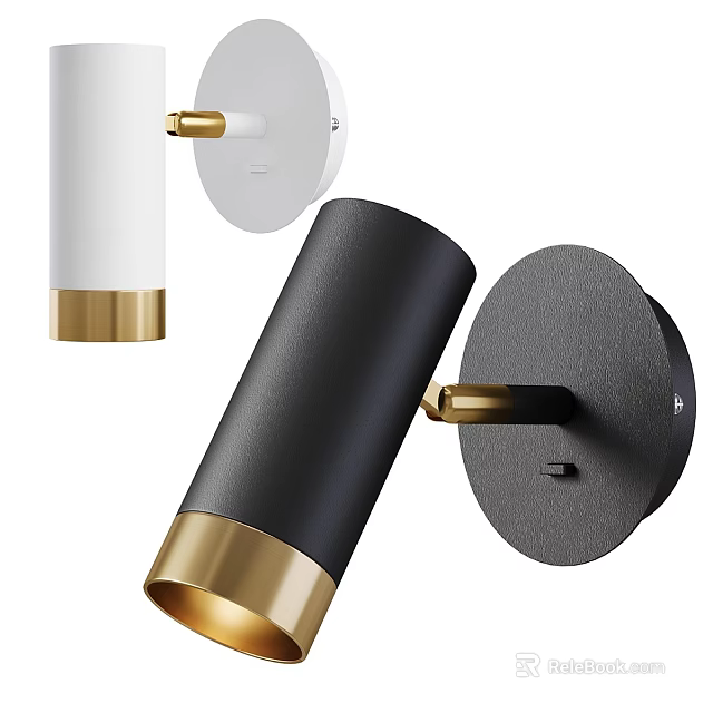 Modern Black And White Wall Lamp With Gold Accent And Metal Cylinder Design 3d model 
