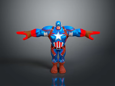 Captain America Game Character With Blue Uniform White Star Red Gloves Arms Outstretched 3d model