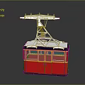 Vibrant Red And Yellow Cable Car Exterior With Metal Frame Top And Windows