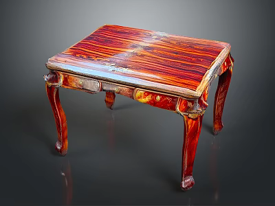 Classic Mahogany Table With Striped Wood Top And Ornate Carved Legs 3d model