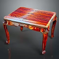 Classic Mahogany Table With Striped Wood Top And Ornate Carved Legs