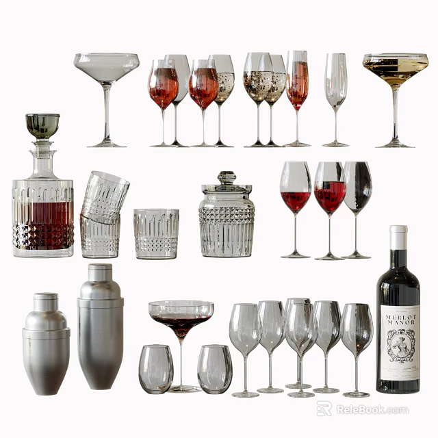 Stylish Glass Cups With Various Shapes And Designs For Home Bar Use 3d model 