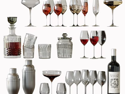 Stylish Glass Cups With Various Shapes And Designs For Home Bar Use 3d model