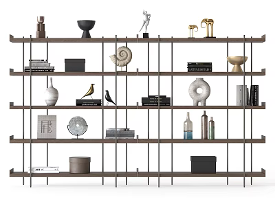 Decorative Ornaments and Items on Multi Tiered Shelf with Vases Sculptures Bowls Books Boxes 3d model