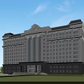 Modern Office Building Featuring Classical Architectural Elements Symmetrical Design White Exterior And Front Lawn