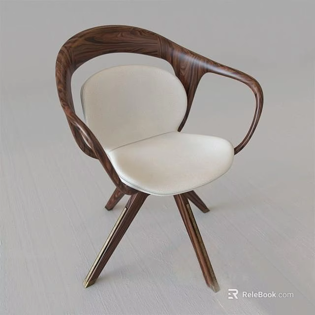Modern Wooden Frame Leisure Chair With Curved Armrests White Padded Seat And Three Legs 3d model 