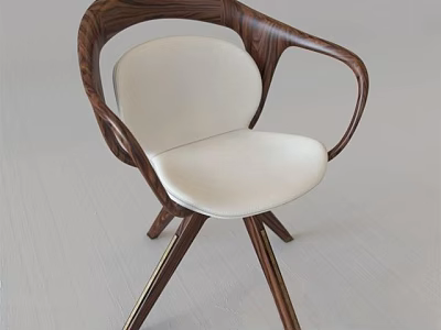 Modern Wooden Frame Leisure Chair With Curved Armrests White Padded Seat And Three Legs 3d model