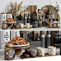 Modern Tableware Set With Coffee Sugar Canisters Braided Bread And Coffee Mugs 3d model