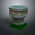 Decorative Stone Stool With Green Top And Golden Pattern On Green Base 3d model
