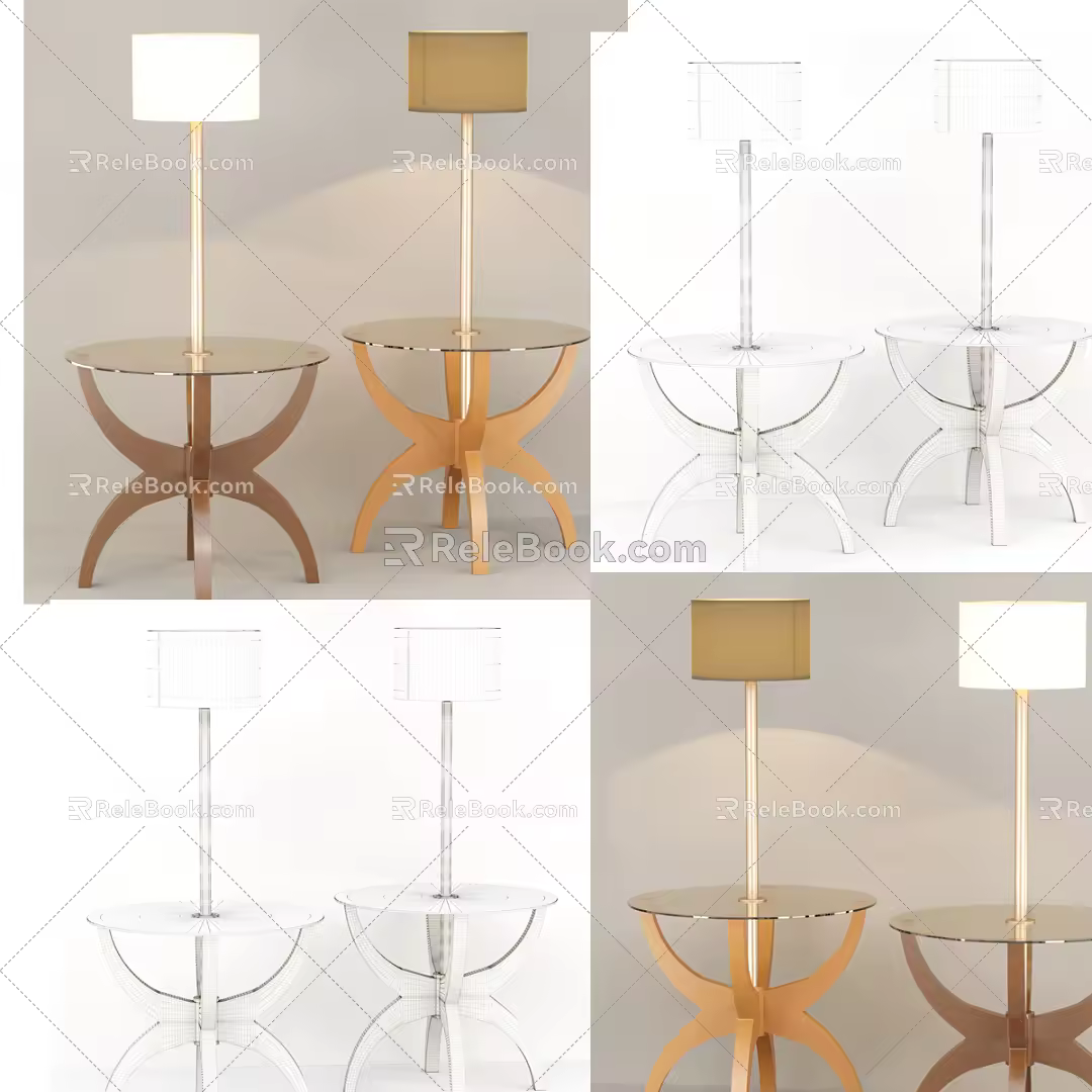 Modern round table coffee table lamp combination 3d model