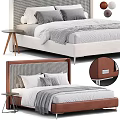 Modern Bed Design With Woven Leather Headboard Pillows Throw Blanket And Side Table 3d model