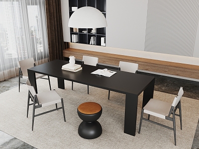 Dining Room Dining Table and Chair Combination Dining Table Dining Chair Chandelier Long Table 3d model