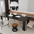 Dining Room Dining Table and Chair Combination Dining Table Dining Chair Chandelier Long Table 3d model