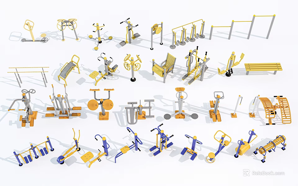 Wide Range Of Fitness Exercise Equipment For Home Gym Workout Sessions 3d model 