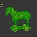 Wooden Horse Toy For Kids With Red Brown Stripes And Wheels