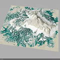 3D Terrain Model With White Mountain Peak And Turquoise Green Textured Surroundings