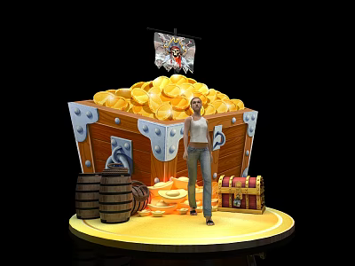 Treasure Meichen Meichen Treasure Hunt Meichen Treasure Card Meichen Treasure Box Barrel 3d model