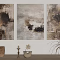 Three Modern Abstract Paintings With Neutral Brown Gray Beige Textured Layers