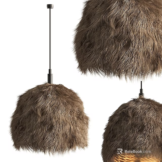 Cozy Furry Brown Round Chandeliers Set of Three With Soft Texture And Hanging Style 3d model 