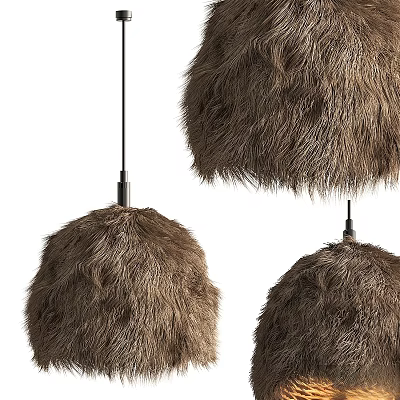Cozy Furry Brown Round Chandeliers Set of Three With Soft Texture And Hanging Style 3d model