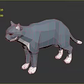 Low Poly Blue Cat Model With Geometric Design And White Paws