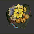 Decorative Plant Display Featuring Green Leaf Yellow Flower Orange Fruits Butterflies And Colorful Braided Rope