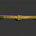 Elegant Gold Crescent Shaped Pendant With Red And Blue Gemstones And Braided Details