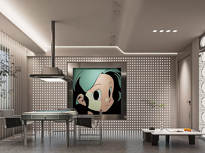 Modern Hotel Mahjong Room Interior With Mahjong Table Decorative Painting And Cozy Seats 3d model