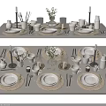 Elegant Tableware Set For Dining Table With Plates Cups Cutlery And Woven Placemats 3d model